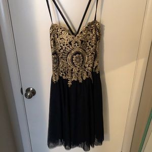 Navy blue and gold formal dress worn once